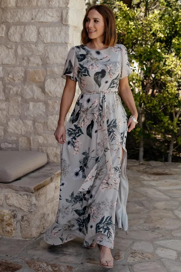 Naomi Short Sleeve Maxi Dress Pale Blue Floral Women Baltic Born Mother Of The Bride