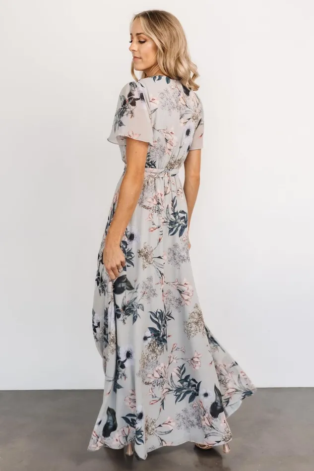 Naomi Short Sleeve Maxi Dress Pale Blue Floral Women Baltic Born Mother Of The Bride