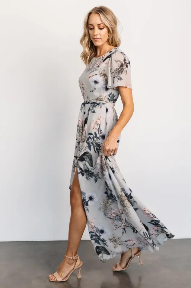 Naomi Short Sleeve Maxi Dress Pale Blue Floral Women Baltic Born Mother Of The Bride