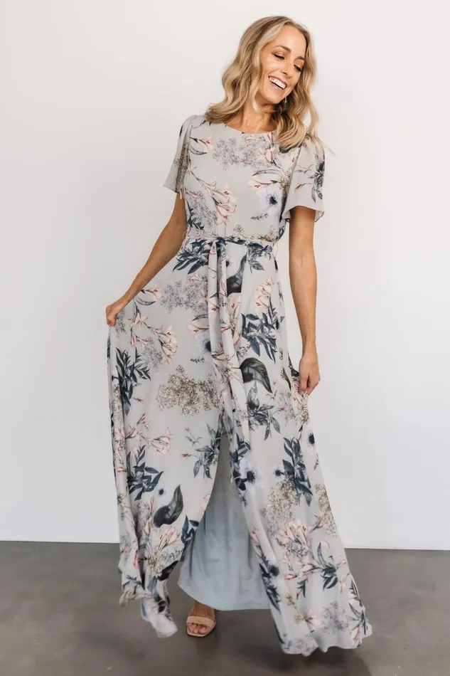 Naomi Short Sleeve Maxi Dress Pale Blue Floral Women Baltic Born Mother Of The Bride