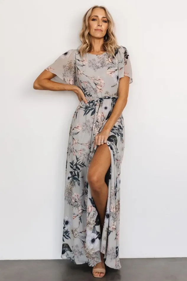 Naomi Short Sleeve Maxi Dress Pale Blue Floral Women Baltic Born Mother Of The Bride