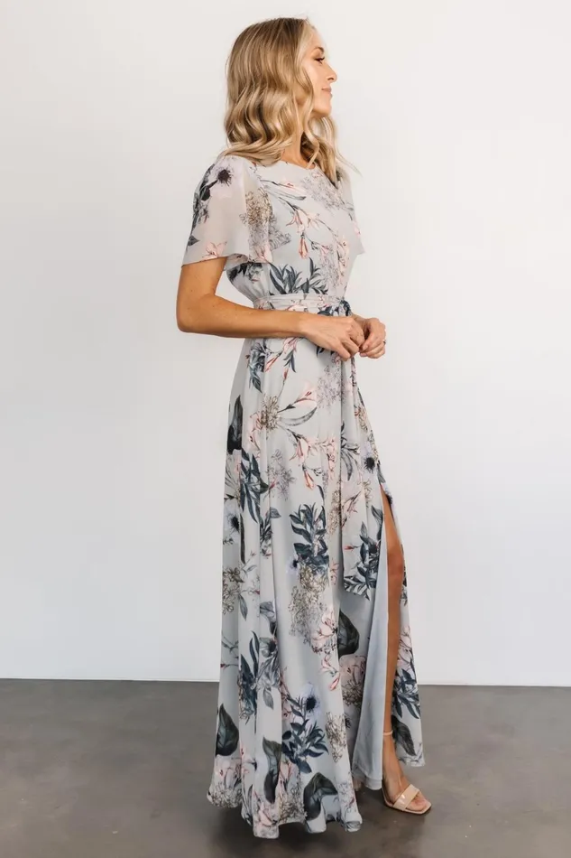 Naomi Short Sleeve Maxi Dress Pale Blue Floral Women Baltic Born Mother Of The Bride