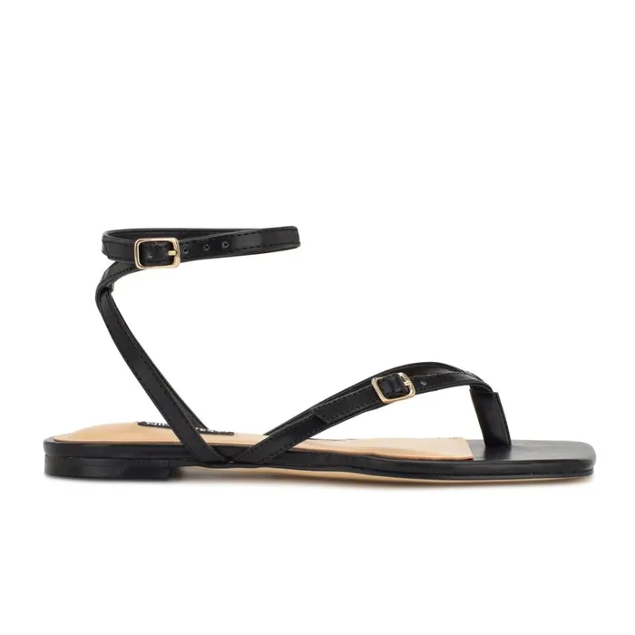 Nelson Ankle Wrap Flat Sandals Black Women Nine West Flats