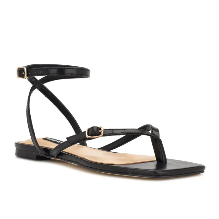 Nelson Ankle Wrap Flat Sandals Black Women Nine West Flats Nelson Ankle Wrap Flat Sandals Black Women Nine West Flats