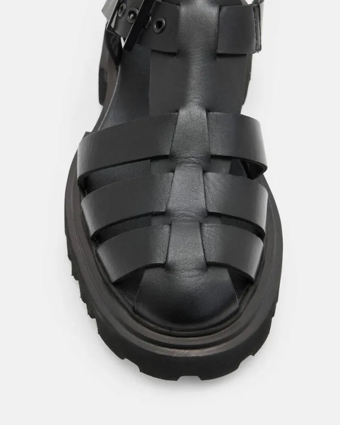 Nessa Chunky Leather Sandals Black Women AllSaints Shoes and Boots