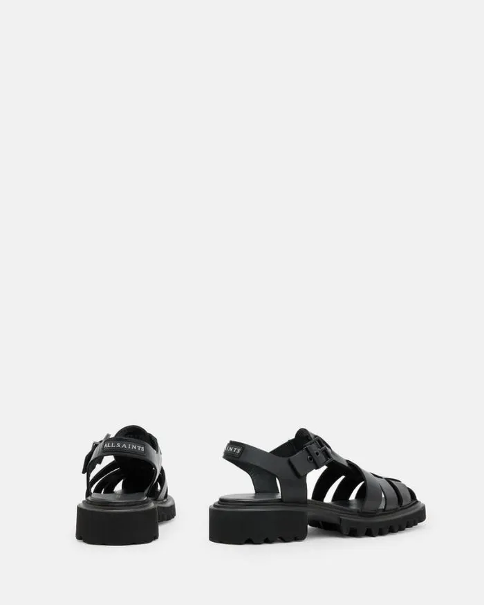 Nessa Chunky Leather Sandals Black Women AllSaints Shoes and Boots