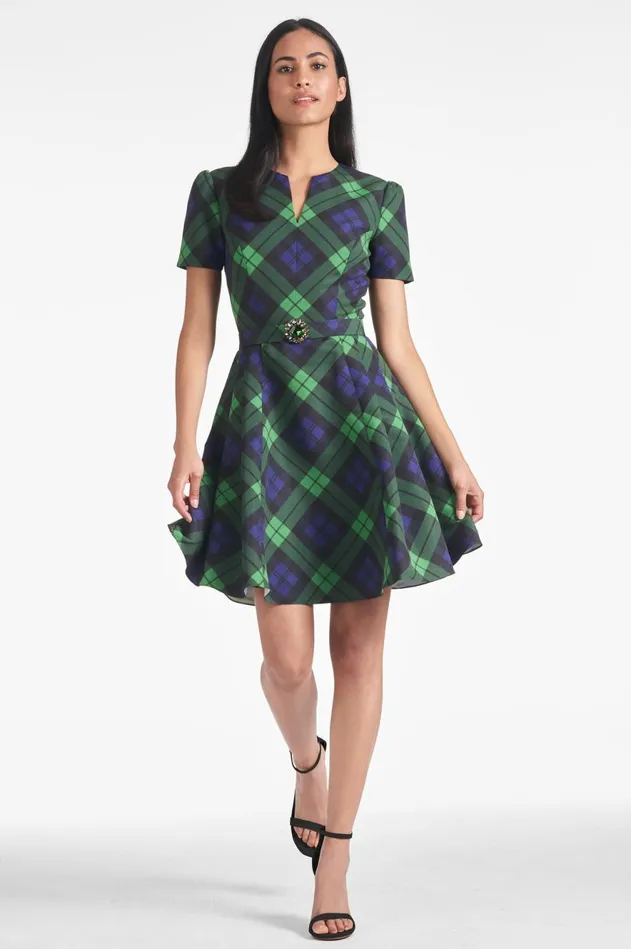 Nicolette Dress 8211 Neo Tartan Women Sachin and Babi Short Sleeve