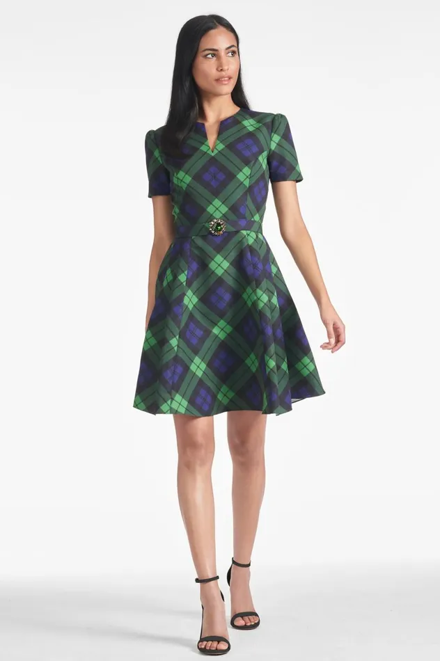 Nicolette Dress 8211 Neo Tartan Women Sachin and Babi Short Sleeve
