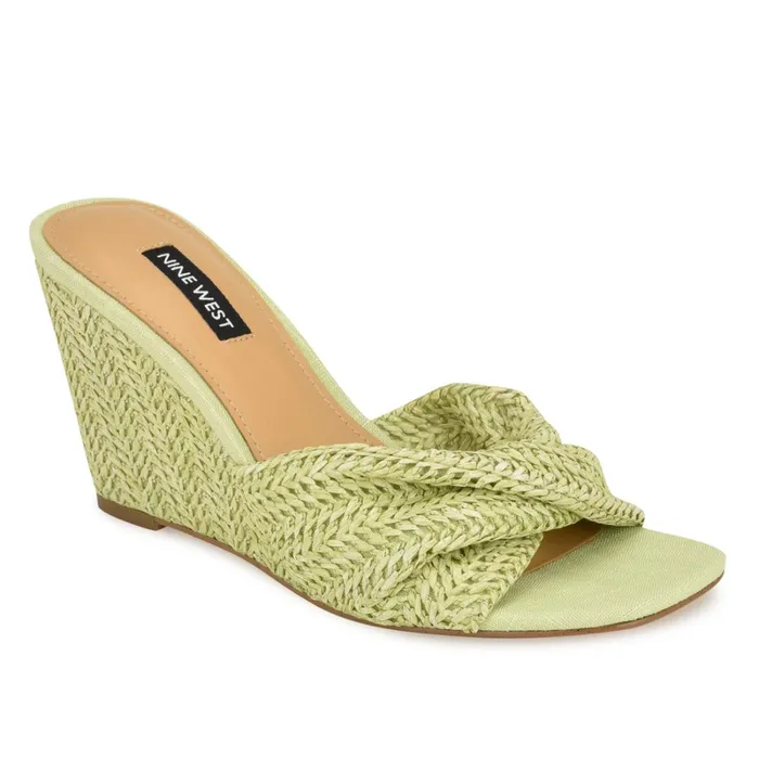 Nikhil Twist Wedge Sandals Green Raffia Women Nine West Sandals Nikhil Twist Wedge Sandals Green Raffia Women Nine West Sandals