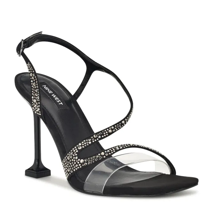 Nines Strappy Heeled Sandals Black Crystal Women Nine West High Heels Nines Strappy Heeled Sandals Black Crystal Women Nine West High Heels