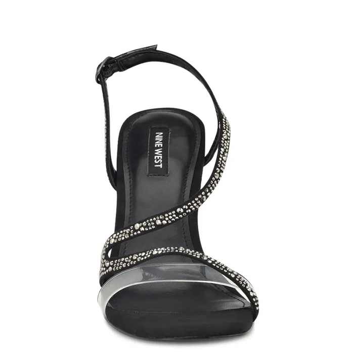 Nines Strappy Heeled Sandals Black Crystal Women Nine West High Heels Nines Strappy Heeled Sandals Black Crystal Women Nine West High Heels