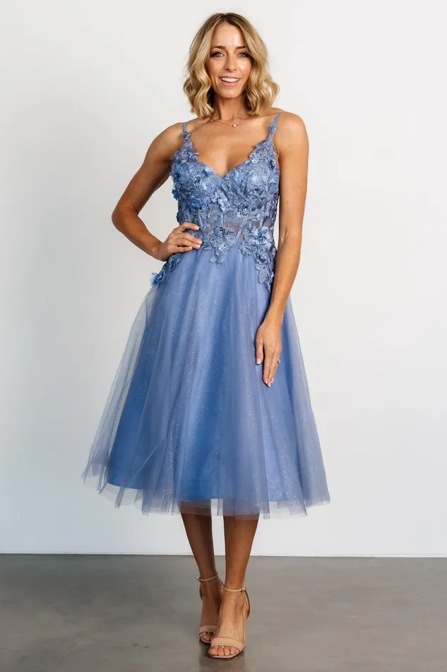 Noelle Shimmer Midi Dress Slate Blue Women Baltic Born Embellished Sequin