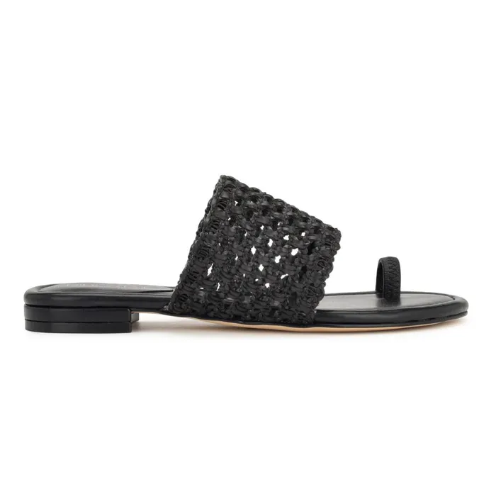 Nolah Flat Slide Sandals Black Woven Women Nine West Flats