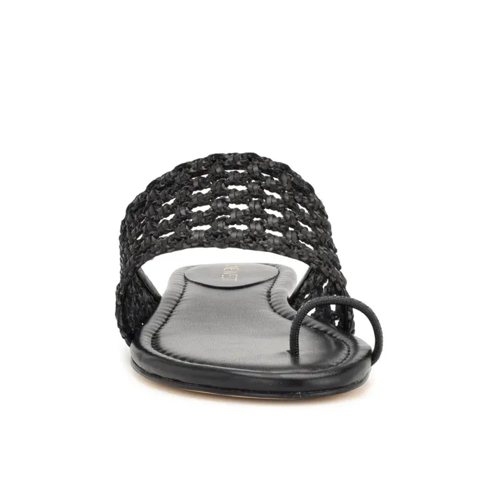 Nolah Flat Slide Sandals Black Woven Women Nine West Flats Nolah Flat Slide Sandals Black Woven Women Nine West Flats