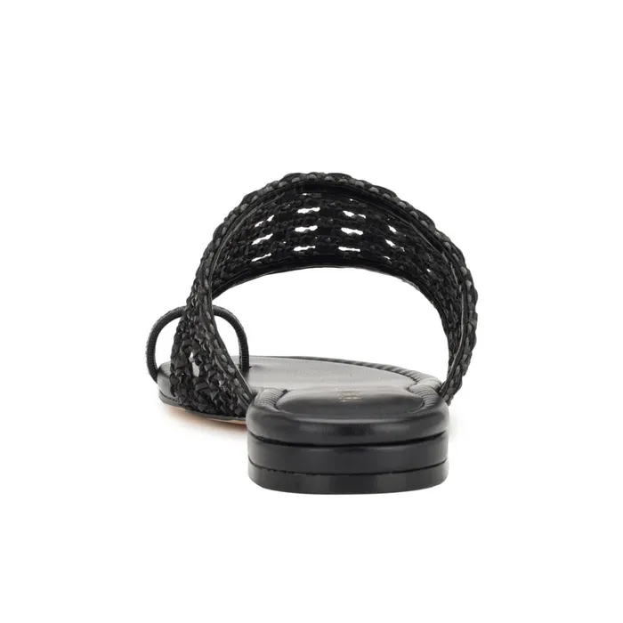 Nolah Flat Slide Sandals Black Woven Women Nine West Flats Nolah Flat Slide Sandals Black Woven Women Nine West Flats