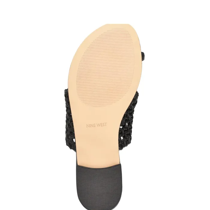 Nolah Flat Slide Sandals Black Woven Women Nine West Flats Nolah Flat Slide Sandals Black Woven Women Nine West Flats