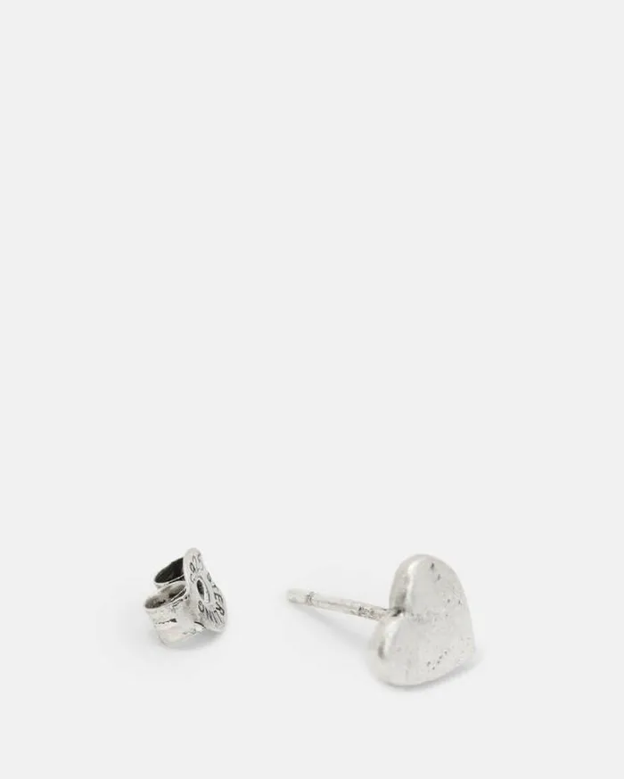 Obi Sterling Silver Heart Stud Earring Warm Silver Men AllSaints Accessories Obi Sterling Silver Heart Stud Earring Warm Silver Men AllSaints Accessories