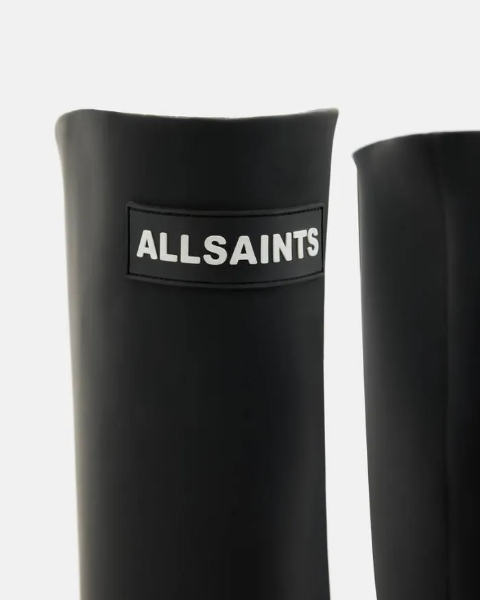 Octavia Knee High Leather Logo Boots Black Women AllSaints Shoes and Boots