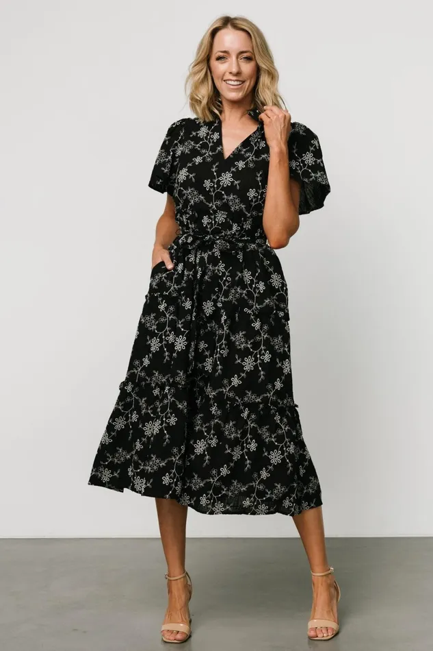 Odeya Tiered Midi Dress Black White Women Baltic Born Bump Friendly
