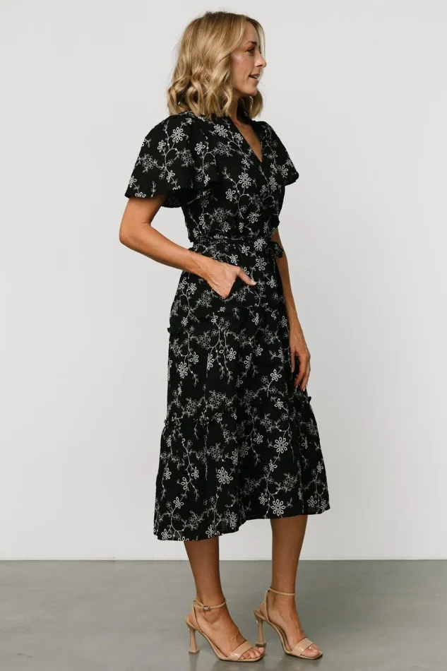 Odeya Tiered Midi Dress Black White Women Baltic Born Bump Friendly Odeya Tiered Midi Dress Black White Women Baltic Born Bump Friendly