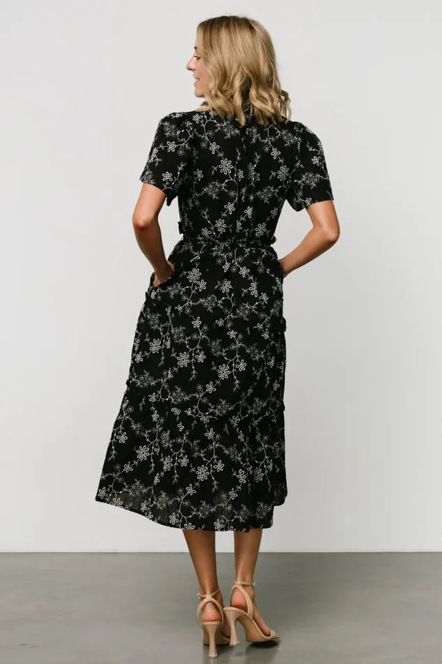Odeya Tiered Midi Dress Black White Women Baltic Born Bump Friendly Odeya Tiered Midi Dress Black White Women Baltic Born Bump Friendly