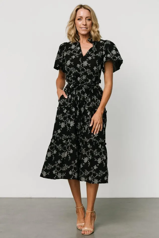 Odeya Tiered Midi Dress Black White Women Baltic Born Bump Friendly Odeya Tiered Midi Dress Black White Women Baltic Born Bump Friendly