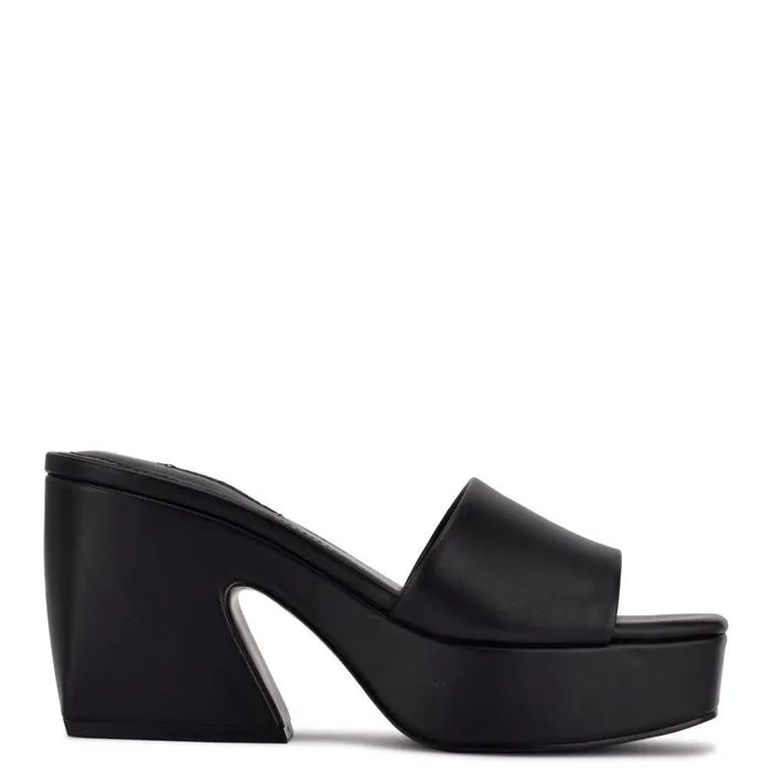 Oklee Platform Slide Sandals Black Women Nine West Mid Heels
