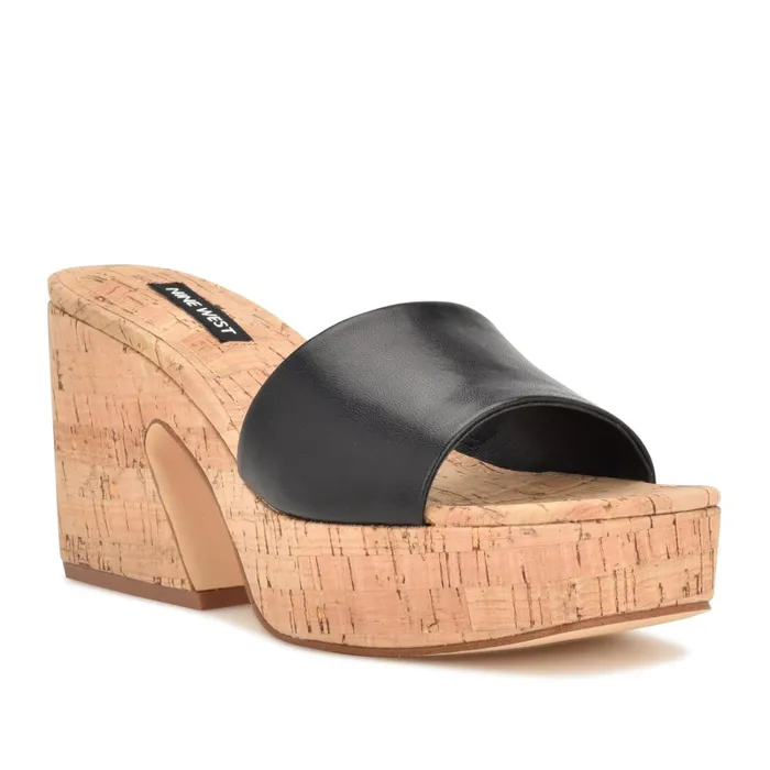 Oklee Platform Slide Sandals Black Women Nine West Mid Heels Oklee Platform Slide Sandals Black Women Nine West Mid Heels