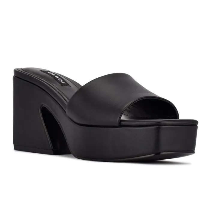 Oklee Platform Slide Sandals Black Women Nine West Mid Heels Oklee Platform Slide Sandals Black Women Nine West Mid Heels