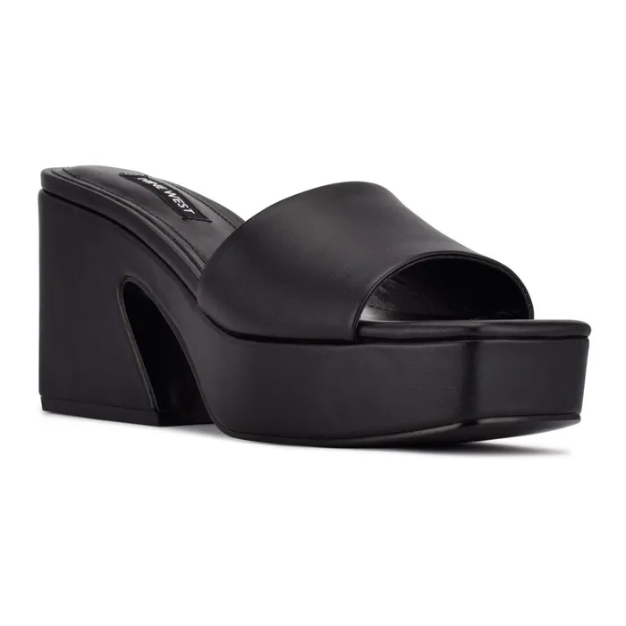 Oklee Platform Slide Sandals Black Women Nine West Mid Heels Oklee Platform Slide Sandals Black Women Nine West Mid Heels