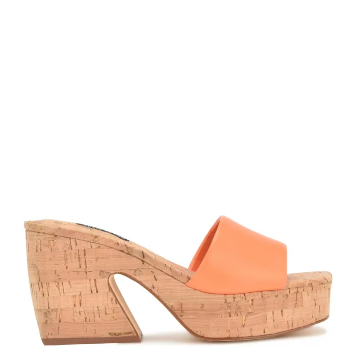 Oklee Platform Slide Sandals Perfect Orange Women Nine West Mid Heels