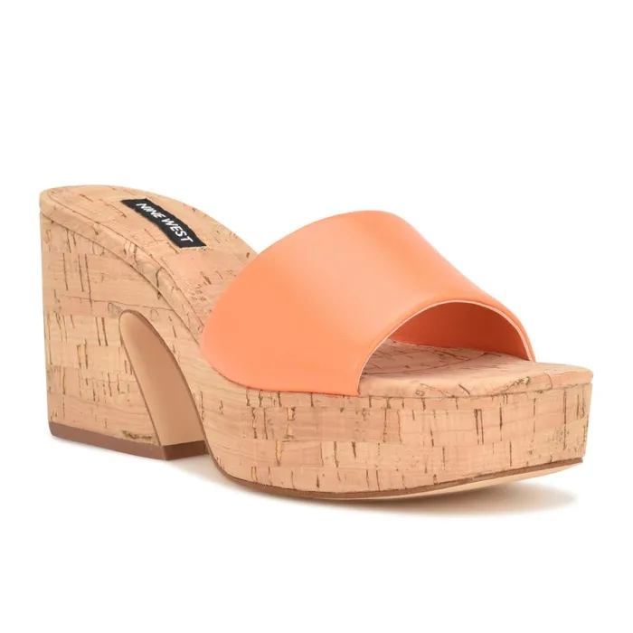 Oklee Platform Slide Sandals Perfect Orange Women Nine West Mid Heels Oklee Platform Slide Sandals Perfect Orange Women Nine West Mid Heels