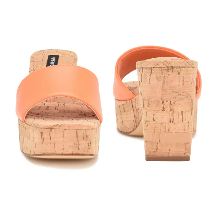 Oklee Platform Slide Sandals Perfect Orange Women Nine West Mid Heels Oklee Platform Slide Sandals Perfect Orange Women Nine West Mid Heels