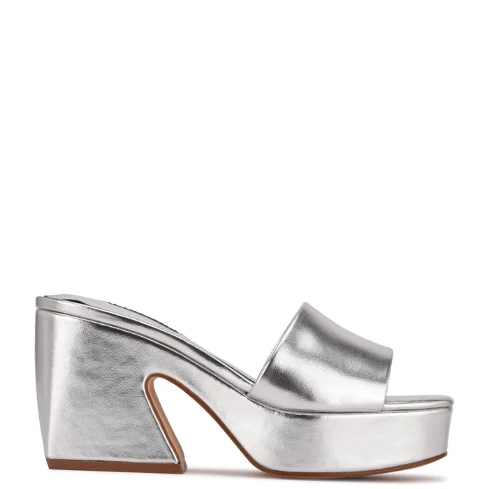 Oklee Platform Slide Sandals Silver Women Nine West Wedges