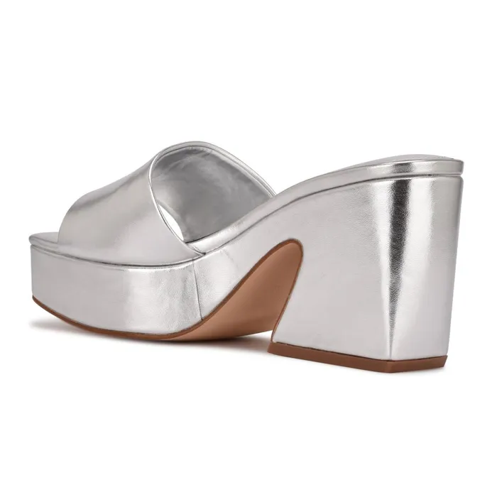 Oklee Platform Slide Sandals Silver Women Nine West Wedges Oklee Platform Slide Sandals Silver Women Nine West Wedges