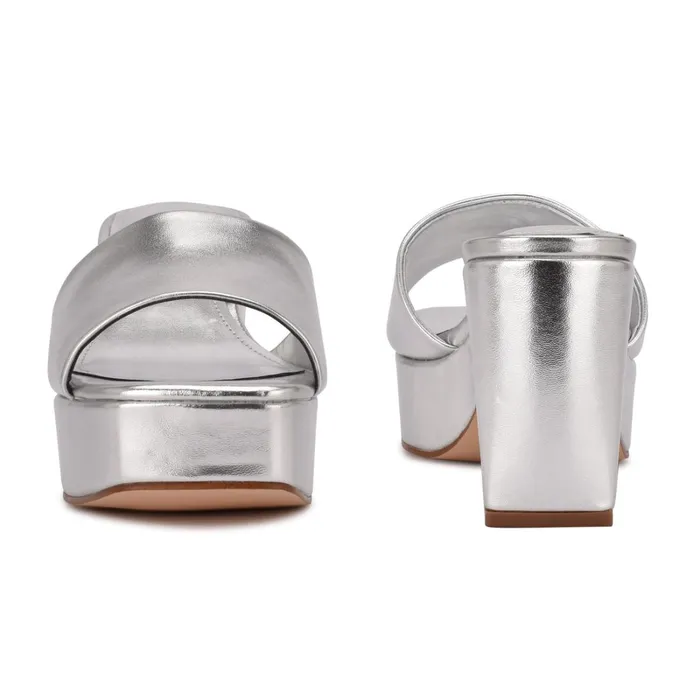 Oklee Platform Slide Sandals Silver Women Nine West Wedges Oklee Platform Slide Sandals Silver Women Nine West Wedges