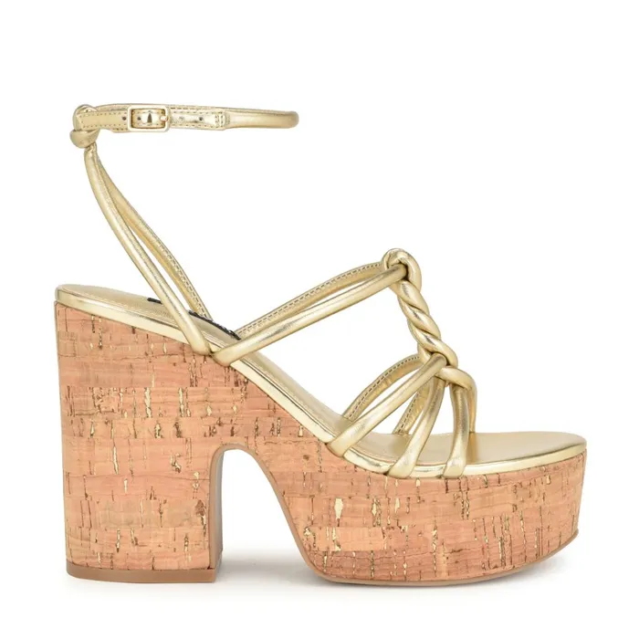 Olander Knotted Platform Sandals Platino Women Nine West High Heels