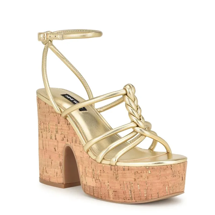 Olander Knotted Platform Sandals Platino Women Nine West High Heels Olander Knotted Platform Sandals Platino Women Nine West High Heels