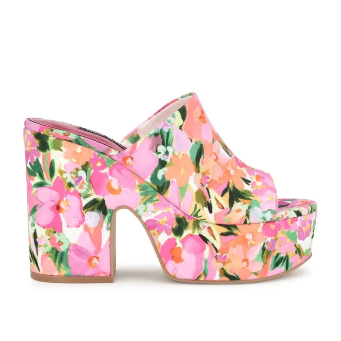 Olley Platform Slide Sandals Pink Floral Women Nine West Platforms