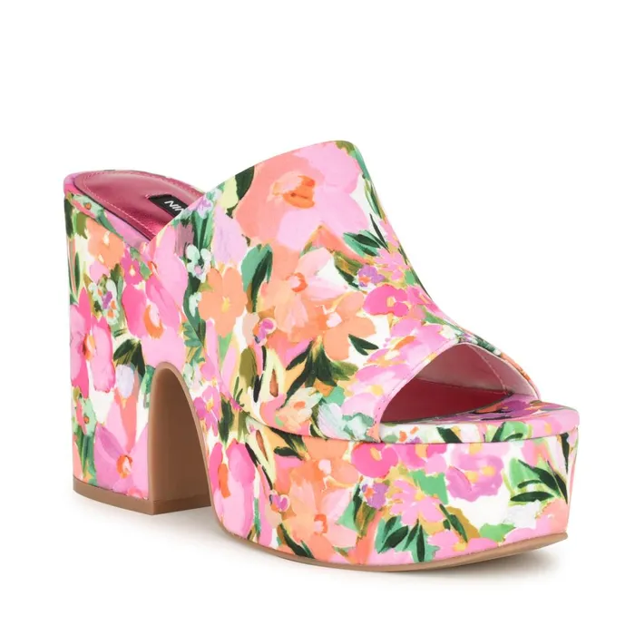 Olley Platform Slide Sandals Pink Floral Women Nine West Platforms Olley Platform Slide Sandals Pink Floral Women Nine West Platforms