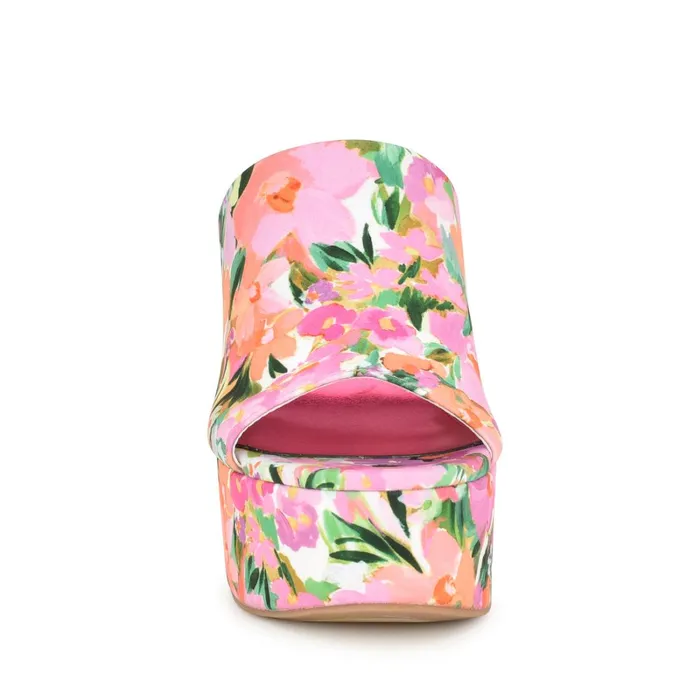 Olley Platform Slide Sandals Pink Floral Women Nine West Platforms Olley Platform Slide Sandals Pink Floral Women Nine West Platforms