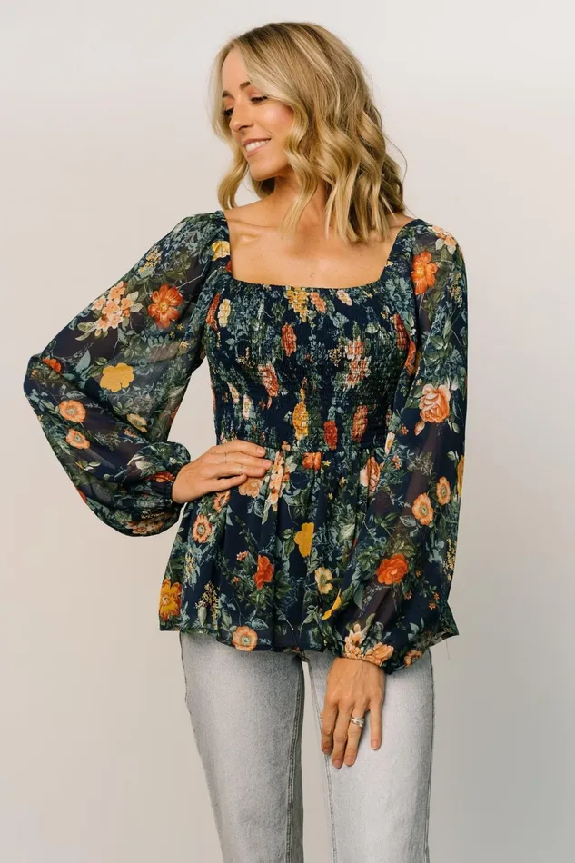 Ollie Smocked Top Navy Multi Women Baltic Born Blouses Shirts Ollie Smocked Top Navy Multi Women Baltic Born Blouses Shirts