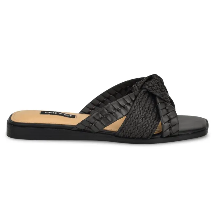 Olson Knotted Flat Slide Sandals Black Women Nine West Low Heel