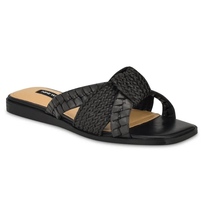 Olson Knotted Flat Slide Sandals Black Women Nine West Low Heel Olson Knotted Flat Slide Sandals Black Women Nine West Low Heel