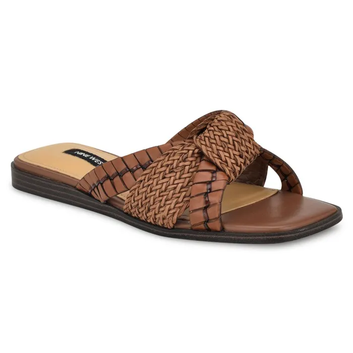 Olson Knotted Flat Slide Sandals Brown Women Nine West Sandals Olson Knotted Flat Slide Sandals Brown Women Nine West Sandals