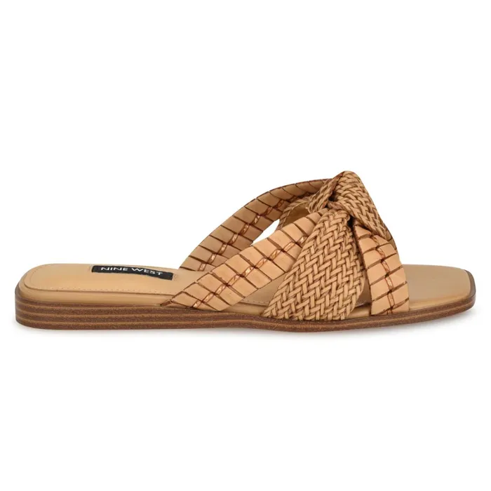 Olson Knotted Flat Slide Sandals Light Natural Women Nine West Flats