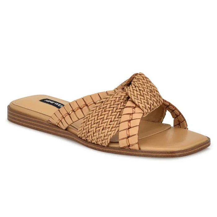 Olson Knotted Flat Slide Sandals Light Natural Women Nine West Flats Olson Knotted Flat Slide Sandals Light Natural Women Nine West Flats