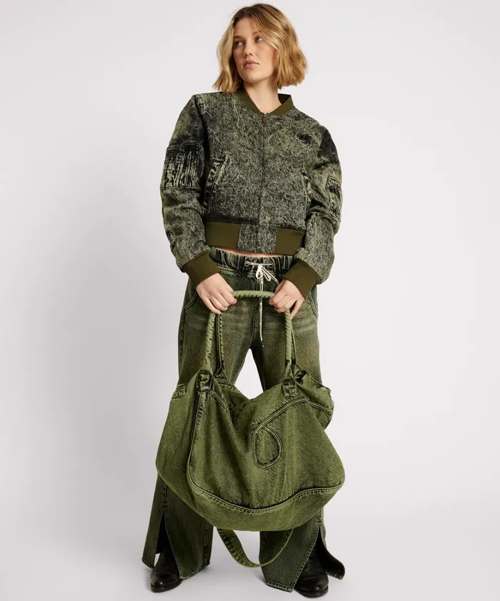 One Teaspoon Bags BLACK KHAKI DENIM OVERNIGHTER BAG 8211 Women