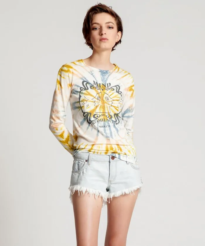 One Teaspoon Basic Tees MOBLACK MIND FREQUENCIES FITTED FERN LONGSLEEVE TE 8211 Women