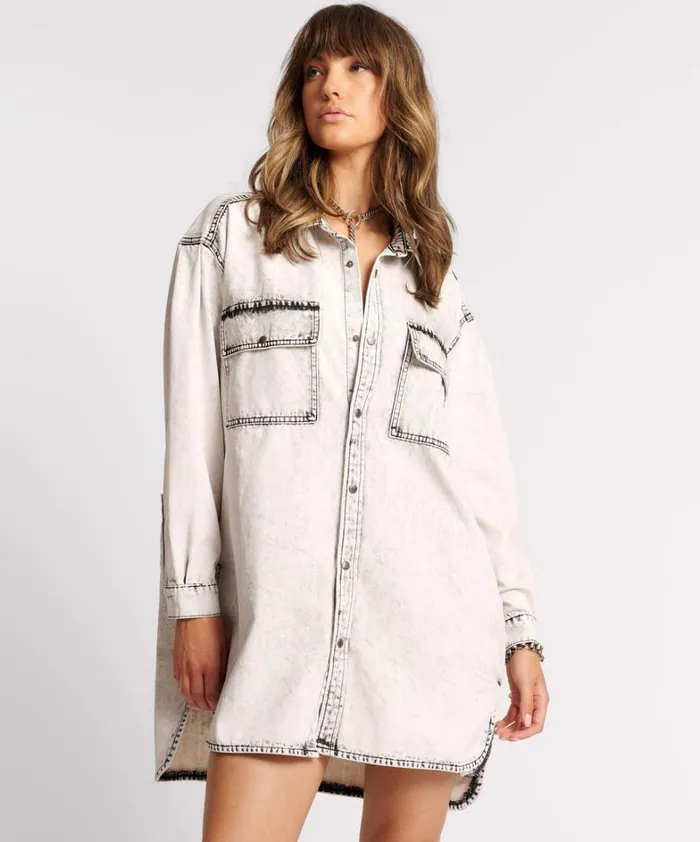 One Teaspoon Denim Dresses BIANCO NIXIE DENIM SHIRT DRESS 8211 Women